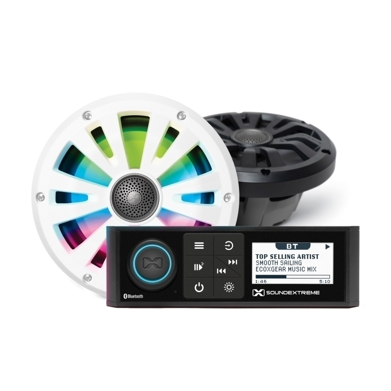 ECOXGEAR Marine AM/FM/Bluetooth Digital Media Player + LED Light Controller + 6.5 inch Speakers